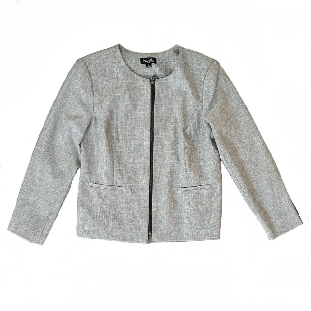 Isabella Suits‎ Women's Grey Full Zipper Long Sleeve Full Lined Blazer Size 14
